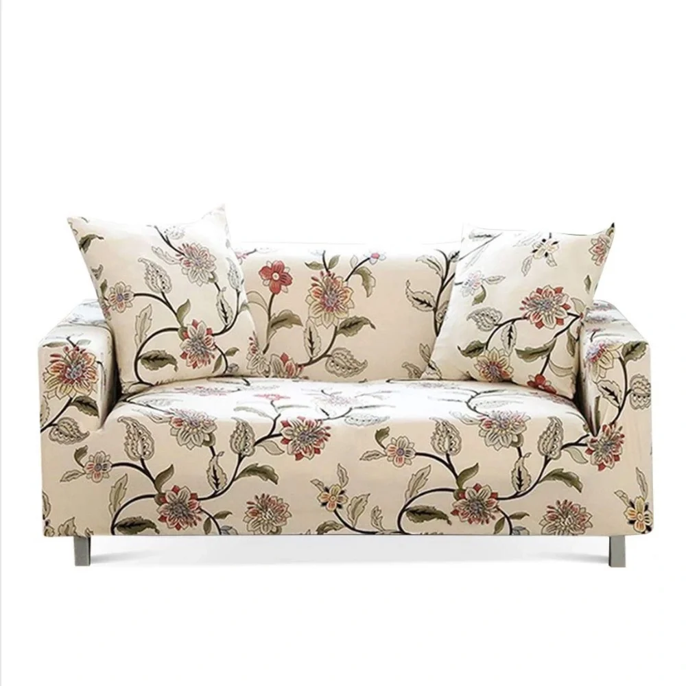 Stretchy Floral Cream Couch Slipcover